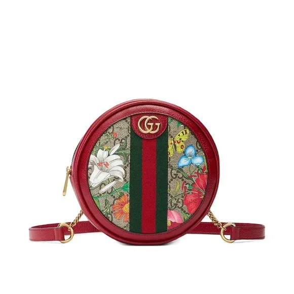Gucci Ophidia GG Flora Mini Backpack In Red Leather Gucci Red Leather GG Flora Coated Canvas Ophidia Round Mini  main image 3